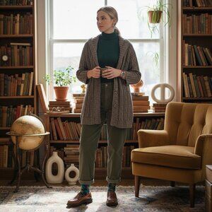 Bonita Womens Large Long‎ Sleeve Chunky Cable Knit Cardigan Grannycore Retro